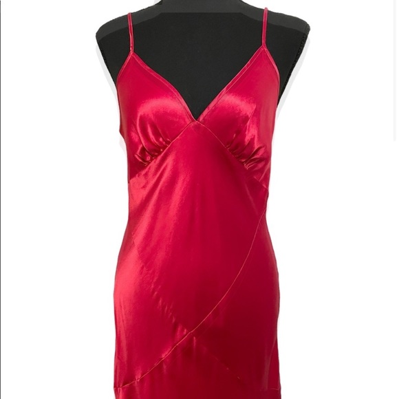 Vintage 90s 100% Silk Slip Dress Crimson Red High Slit Silk Dress Backless Bella - Picture 14 of 16